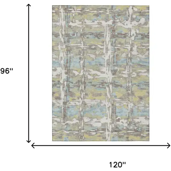 Ivory And Green Abstract Washable Indoor Outdoor Area Rug Photo 6