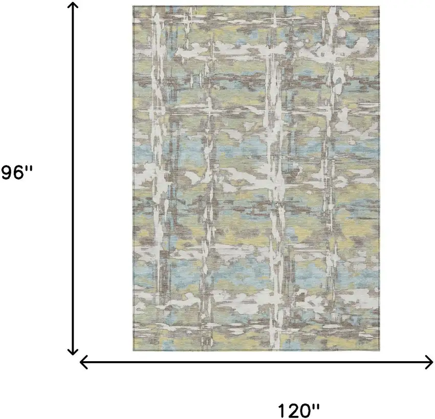 Ivory And Green Abstract Washable Indoor Outdoor Area Rug Photo 6
