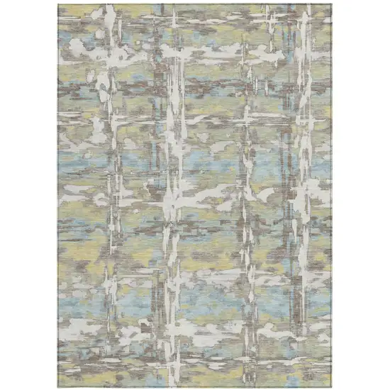 Ivory And Green Abstract Washable Indoor Outdoor Area Rug Photo 3