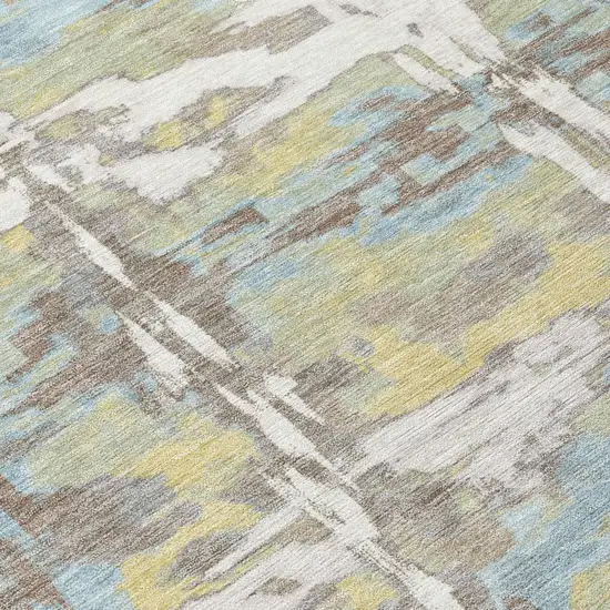 Ivory And Green Abstract Washable Indoor Outdoor Area Rug Photo 5