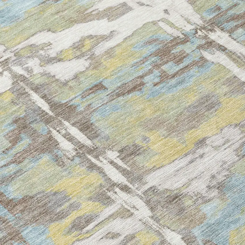 Ivory And Green Abstract Washable Indoor Outdoor Area Rug Photo 5