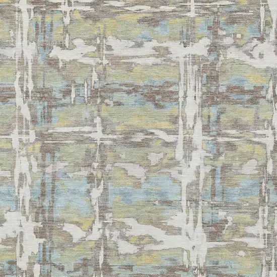 Ivory And Green Abstract Washable Indoor Outdoor Area Rug Photo 2
