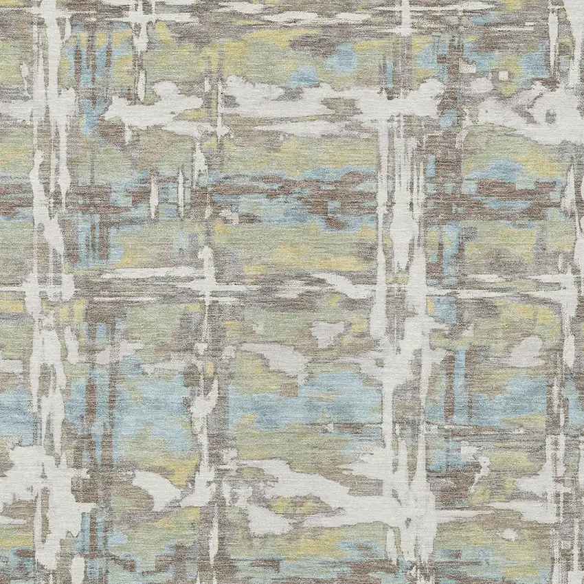 Ivory And Green Abstract Washable Indoor Outdoor Area Rug Photo 2