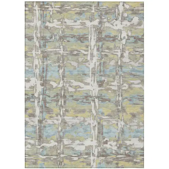 Ivory And Green Abstract Washable Indoor Outdoor Area Rug Photo 1