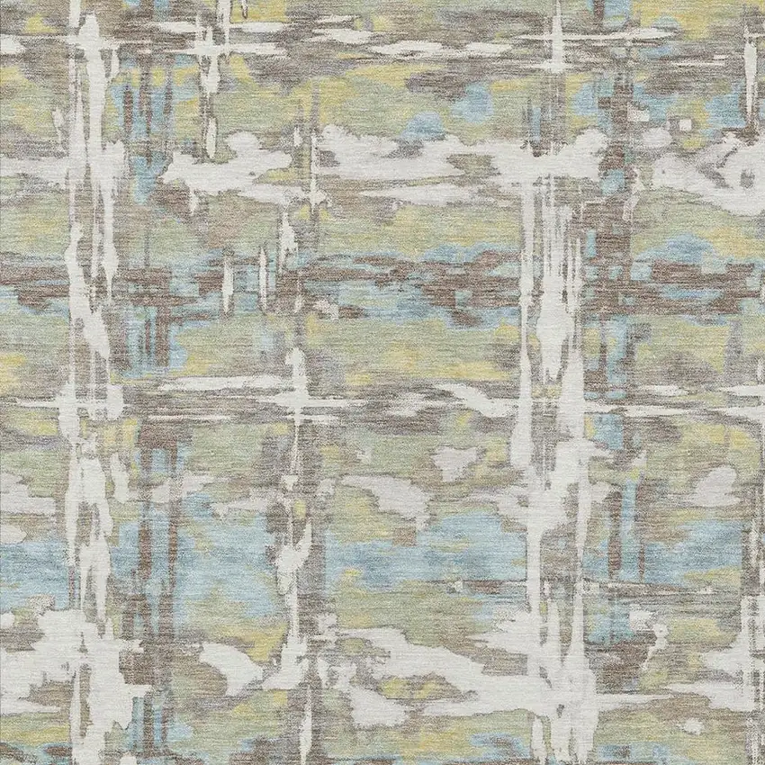 Ivory And Green Abstract Washable Indoor Outdoor Area Rug Photo 2