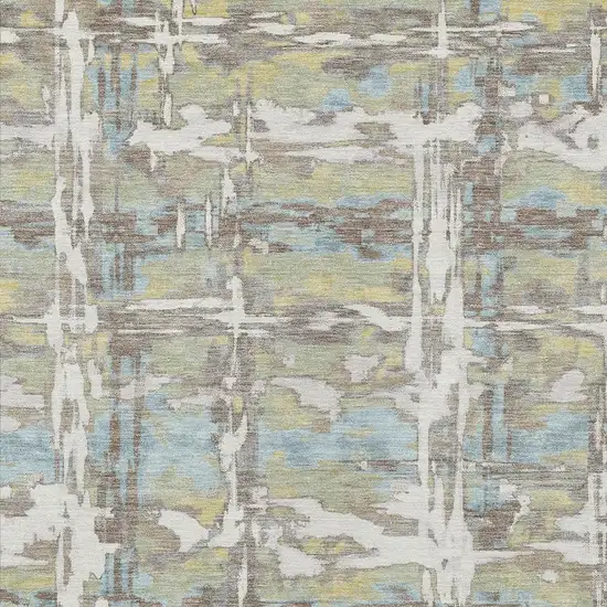 Ivory And Green Abstract Washable Indoor Outdoor Area Rug Photo 2
