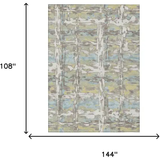 Ivory And Green Abstract Washable Indoor Outdoor Area Rug Photo 6