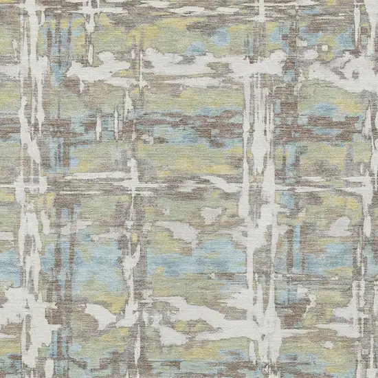 Ivory And Green Abstract Washable Indoor Outdoor Area Rug Photo 2