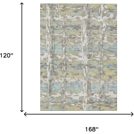Ivory And Green Abstract Washable Indoor Outdoor Area Rug Photo 6