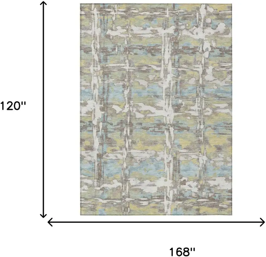 Ivory And Green Abstract Washable Indoor Outdoor Area Rug Photo 6