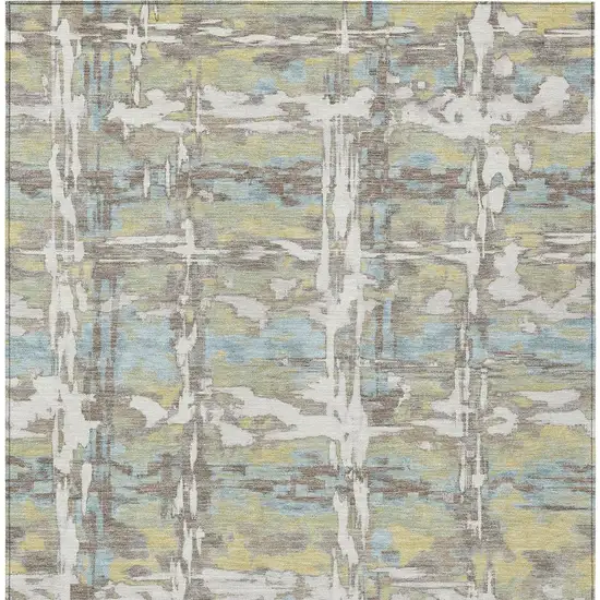 Ivory And Green Abstract Washable Indoor Outdoor Area Rug Photo 3