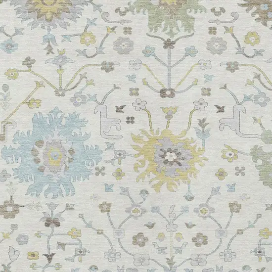 Ivory And Green Faux Bois Washable Indoor Outdoor Area Rug Photo 2
