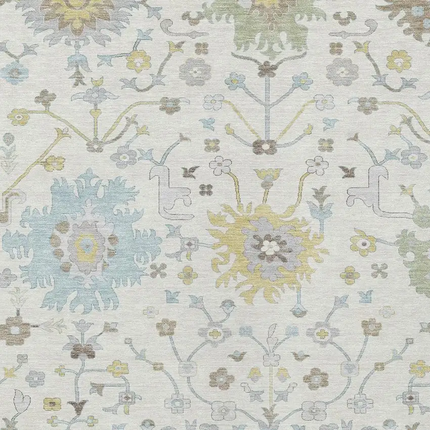 Ivory And Green Faux Bois Washable Indoor Outdoor Area Rug Photo 2