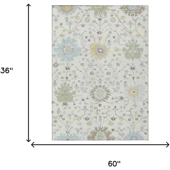 Ivory And Green Faux Bois Washable Indoor Outdoor Area Rug Photo 6