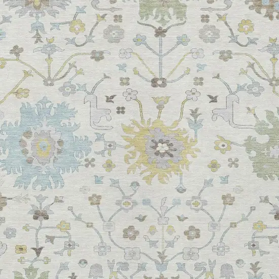 Ivory And Green Faux Bois Washable Indoor Outdoor Area Rug Photo 3