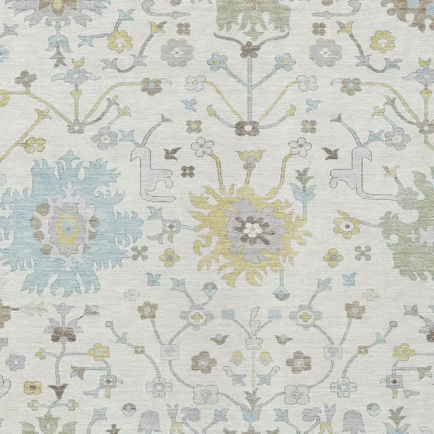 Ivory And Green Faux Bois Washable Indoor Outdoor Area Rug Photo 3