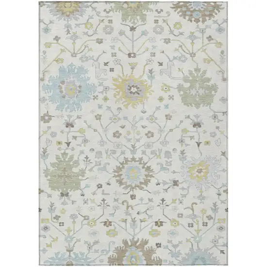 Ivory And Green Faux Bois Washable Indoor Outdoor Area Rug Photo 1