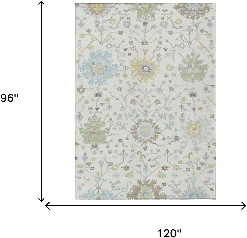Ivory And Green Faux Bois Washable Indoor Outdoor Area Rug Photo 6