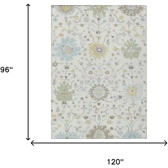 Ivory And Green Faux Bois Washable Indoor Outdoor Area Rug Photo 6