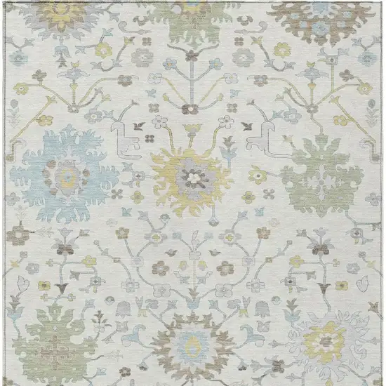 Ivory And Green Faux Bois Washable Indoor Outdoor Area Rug Photo 2