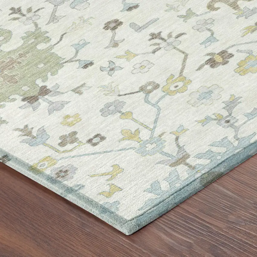 Ivory And Green Faux Bois Washable Indoor Outdoor Area Rug Photo 4