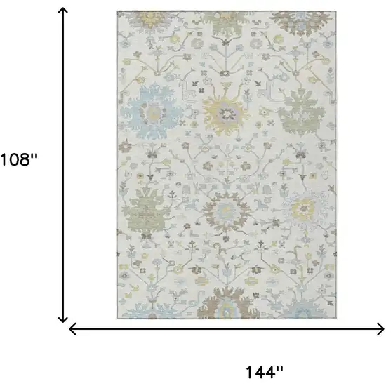 Ivory And Green Faux Bois Washable Indoor Outdoor Area Rug Photo 6