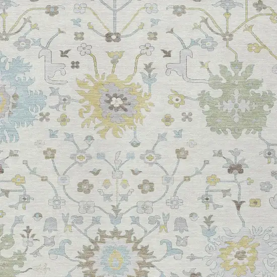 Ivory And Green Faux Bois Washable Indoor Outdoor Area Rug Photo 2