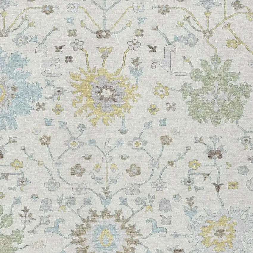Ivory And Green Faux Bois Washable Indoor Outdoor Area Rug Photo 2