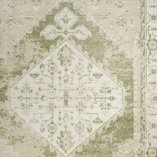 Ivory And Green Floral Distressed Area Rug Photo 6