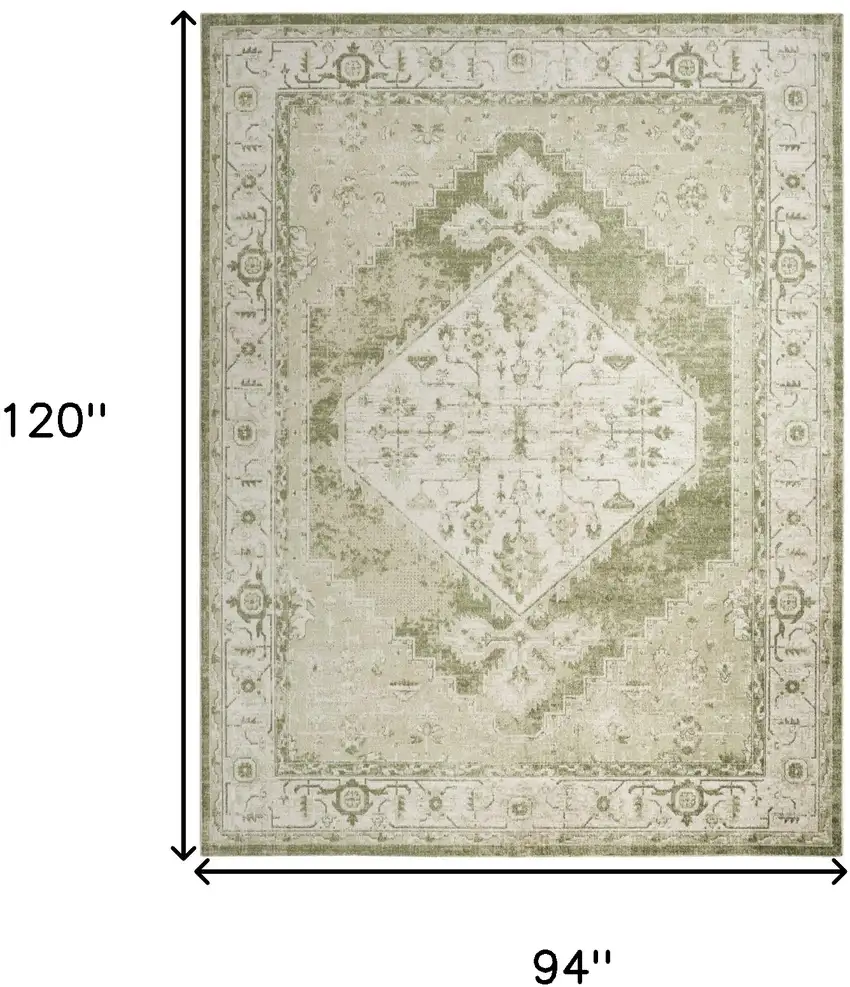 Ivory And Green Floral Distressed Area Rug Photo 7
