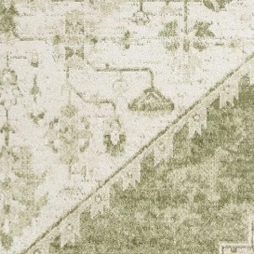 Ivory And Green Floral Distressed Area Rug Photo 4