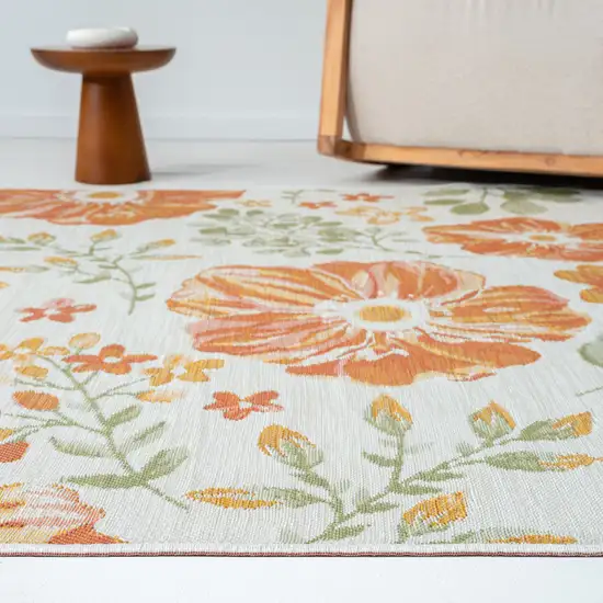 Ivory And Green Floral Square Rug Photo 6