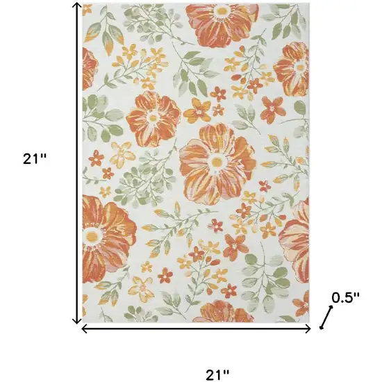 Ivory And Green Floral Square Rug Photo 3
