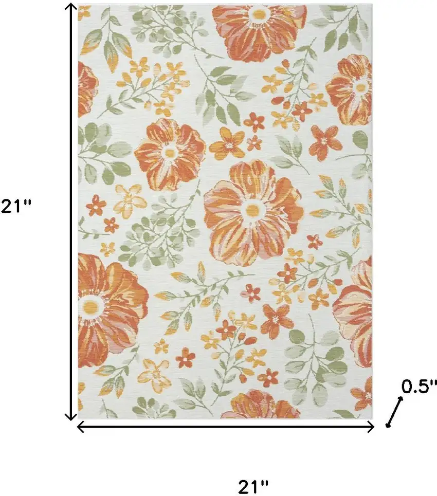 Ivory And Green Floral Square Rug Photo 3