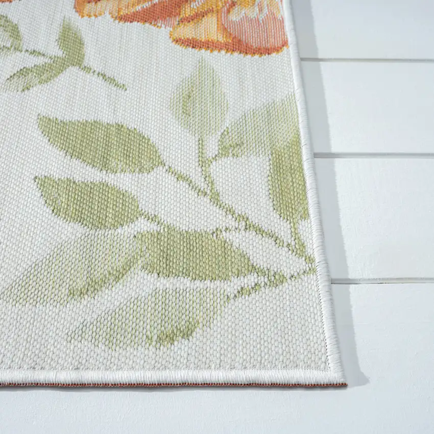 Ivory And Green Floral Square Rug Photo 9