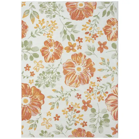 Ivory And Green Floral Square Rug Photo 2