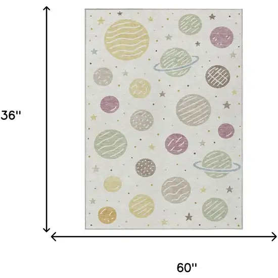 Ivory And Green Floral Washable Indoor Outdoor Area Rug Photo 5