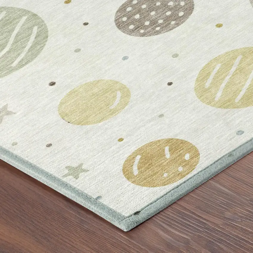 Ivory And Green Floral Washable Indoor Outdoor Area Rug Photo 4