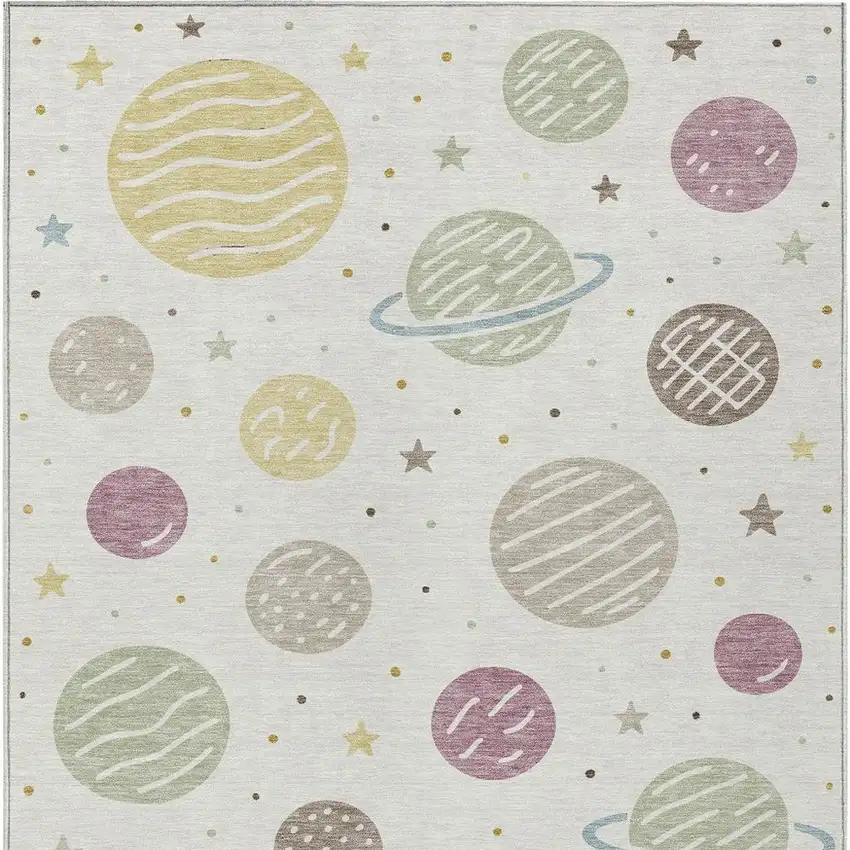 Ivory And Green Floral Washable Indoor Outdoor Area Rug Photo 3