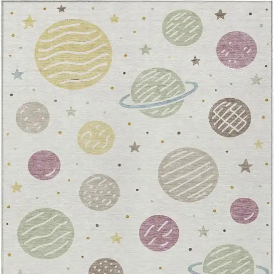 Ivory And Green Floral Washable Indoor Outdoor Area Rug Photo 1