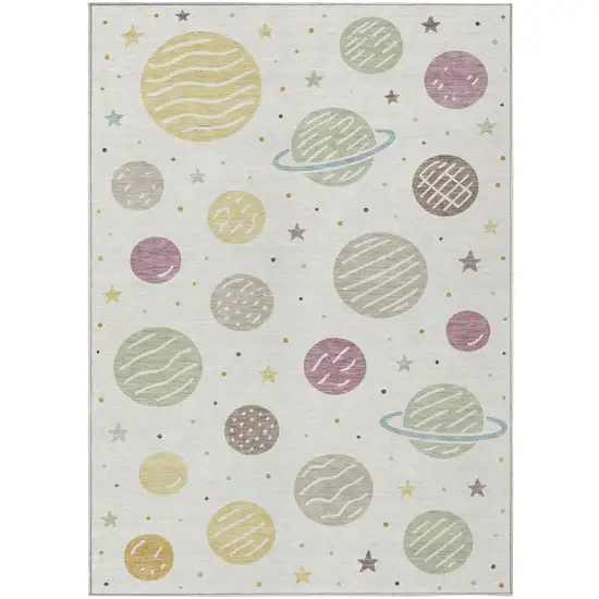 Ivory And Green Floral Washable Indoor Outdoor Area Rug Photo 2