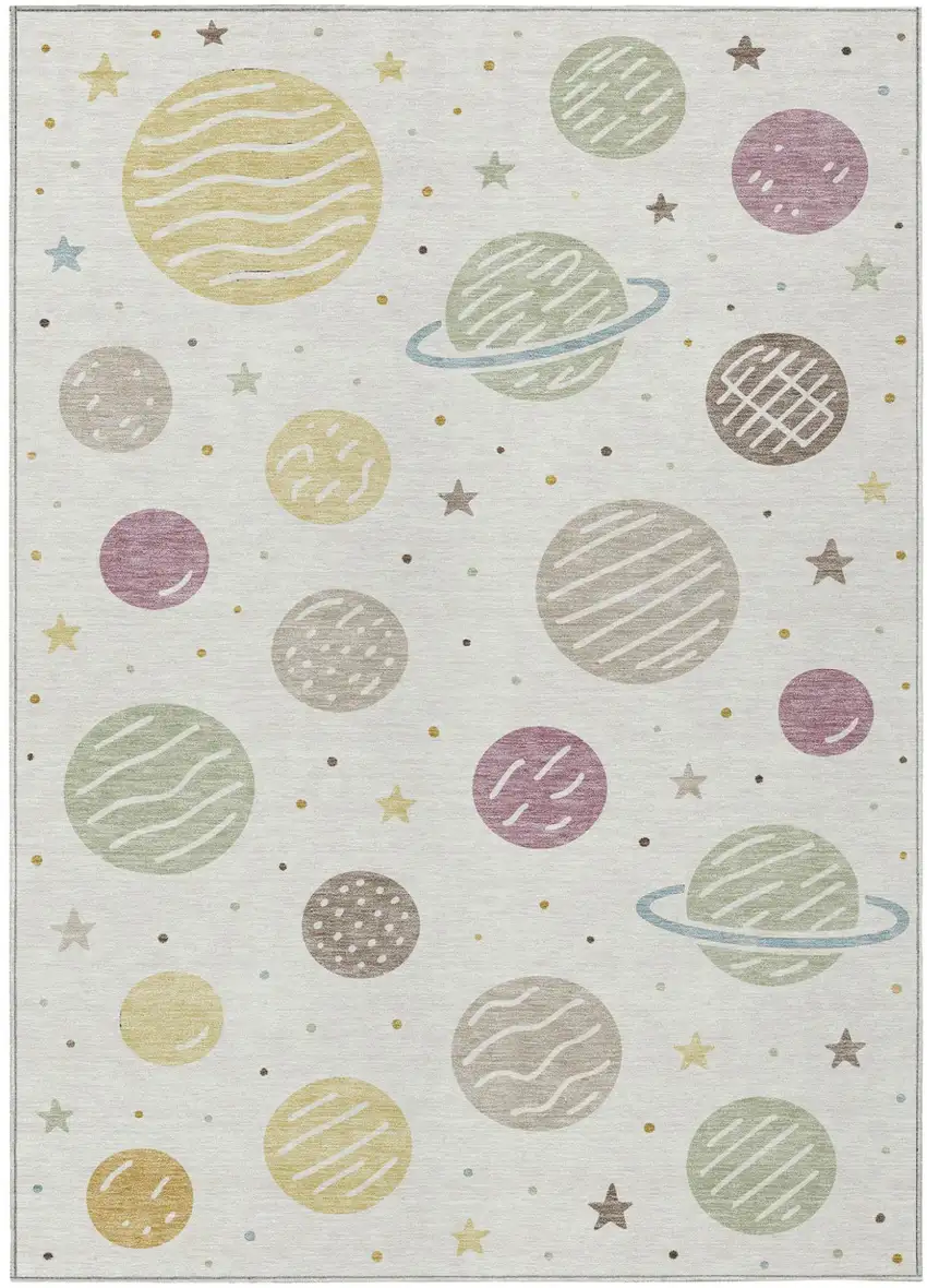 Ivory And Green Floral Washable Indoor Outdoor Area Rug Photo 2