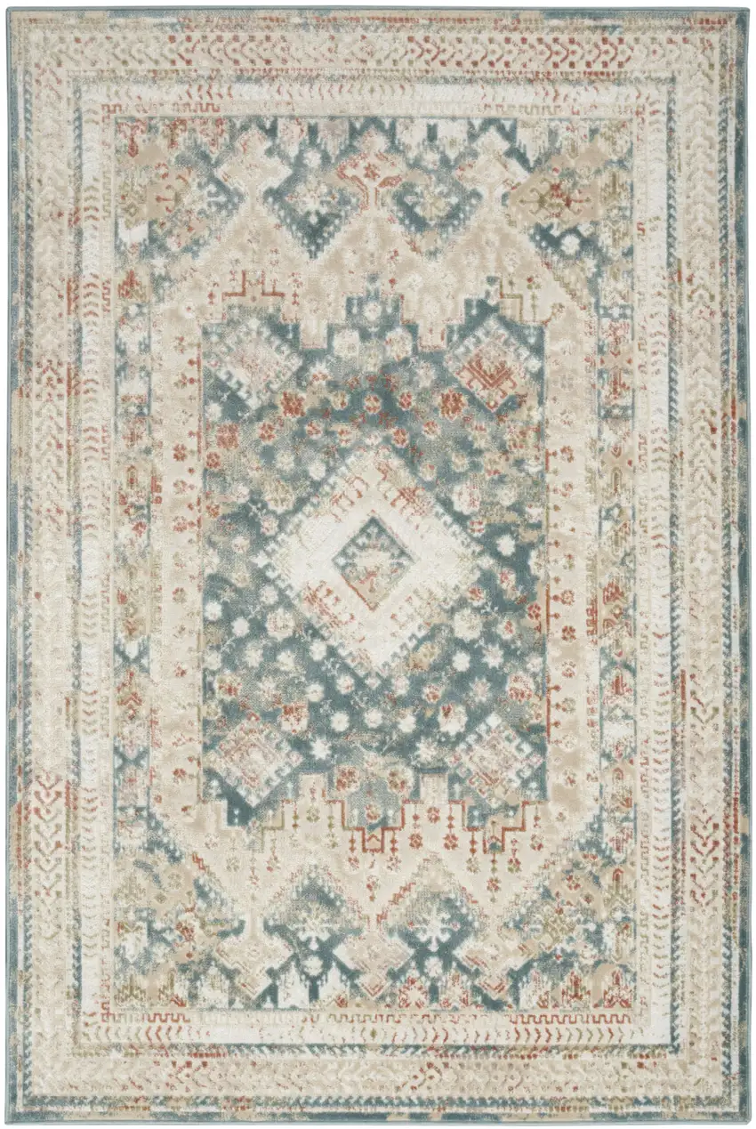 Ivory And Green Geometric Area Rug Photo 8