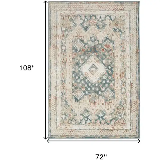 Ivory And Green Geometric Area Rug Photo 3