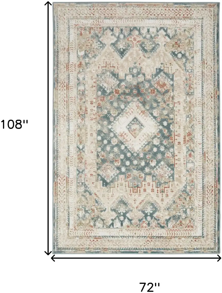 Ivory And Green Geometric Area Rug Photo 3
