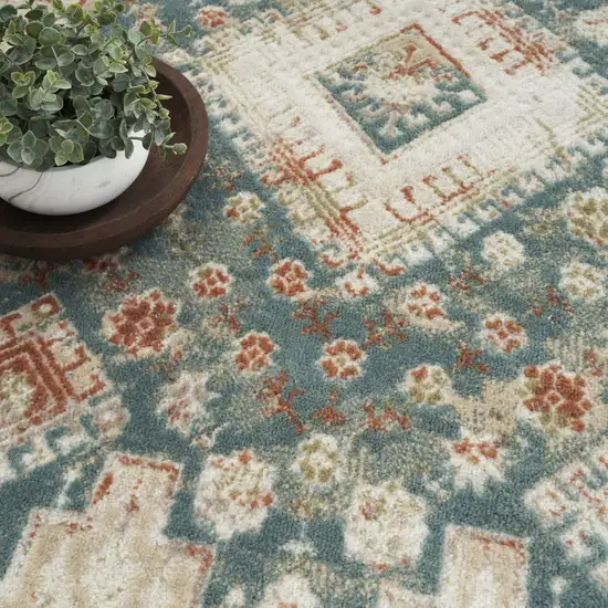 Ivory And Green Geometric Area Rug Photo 9