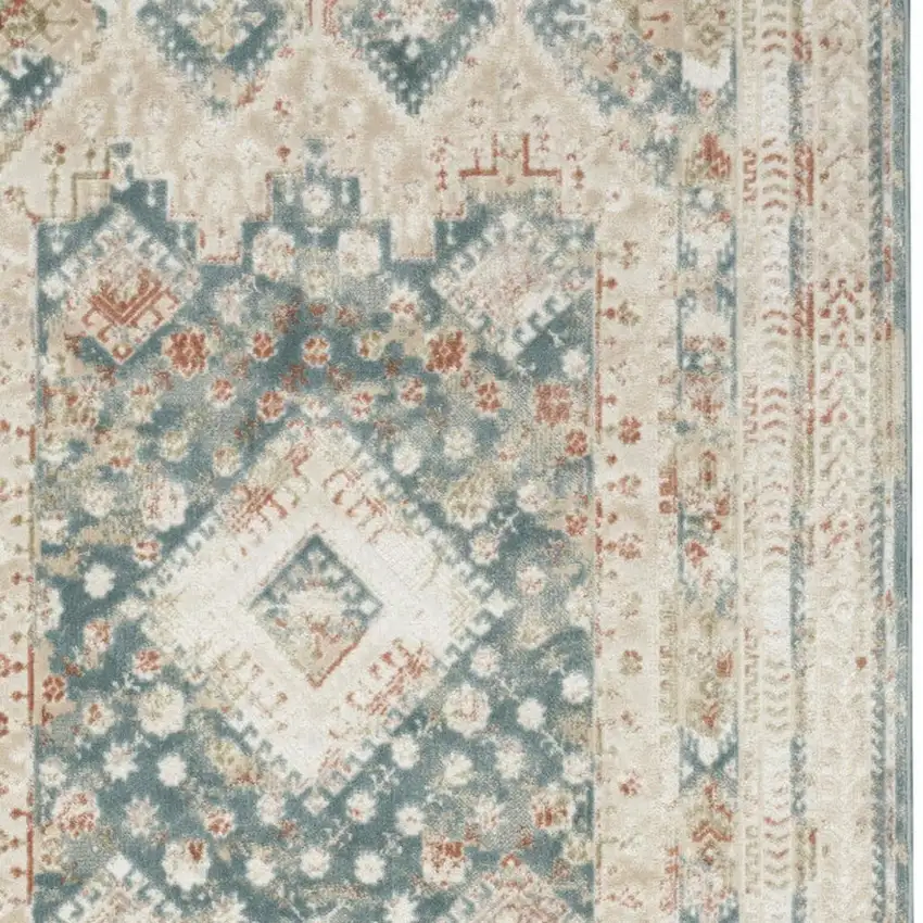 Ivory And Green Geometric Area Rug Photo 3