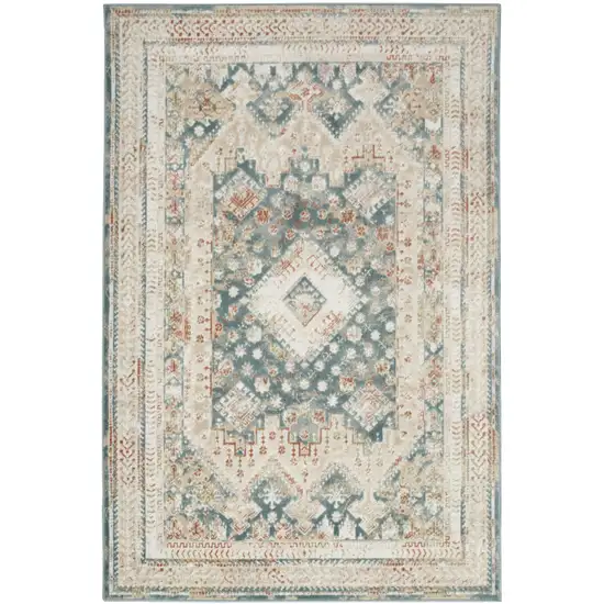 Ivory And Green Geometric Area Rug Photo 2