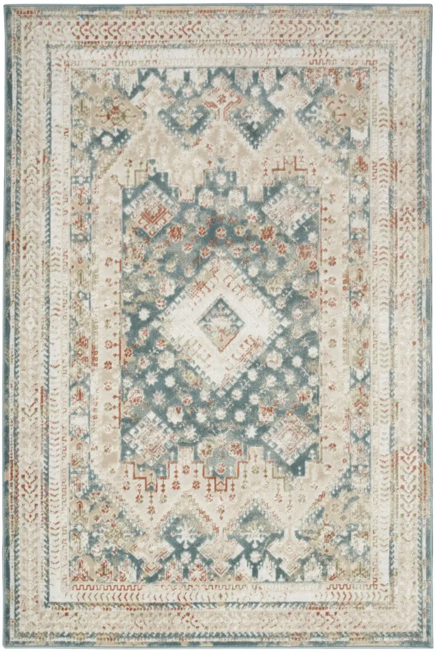 Ivory And Green Geometric Area Rug Photo 2