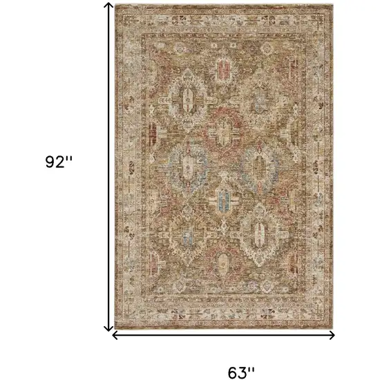 Ivory And Green Geometric Distressed Area Rug Photo 3